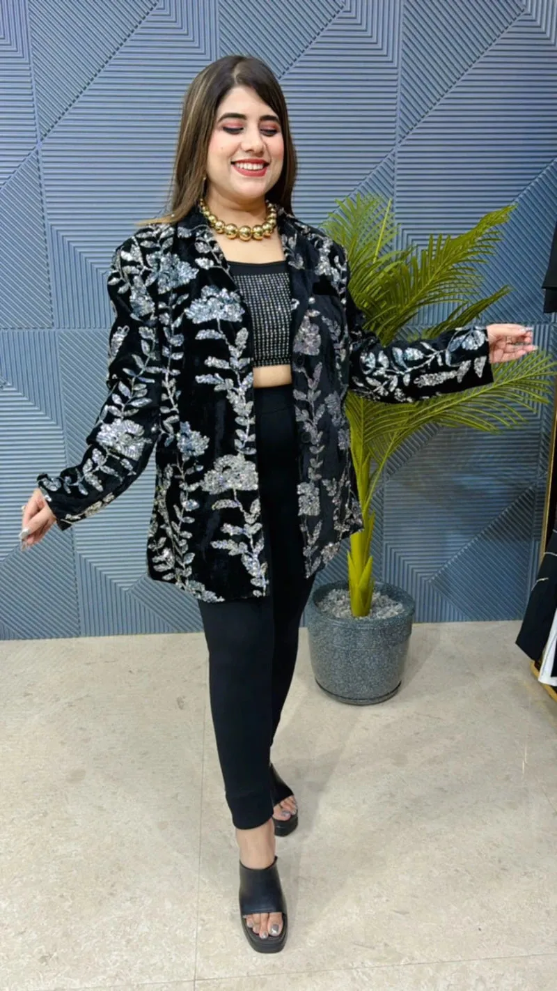 Beautiful Partywear Velvet Sequin Blazer GGR790