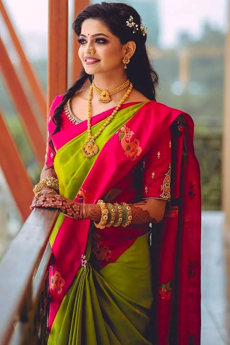 Beleaguer Parrot Soft Silk Saree With Comely Blouse Piece