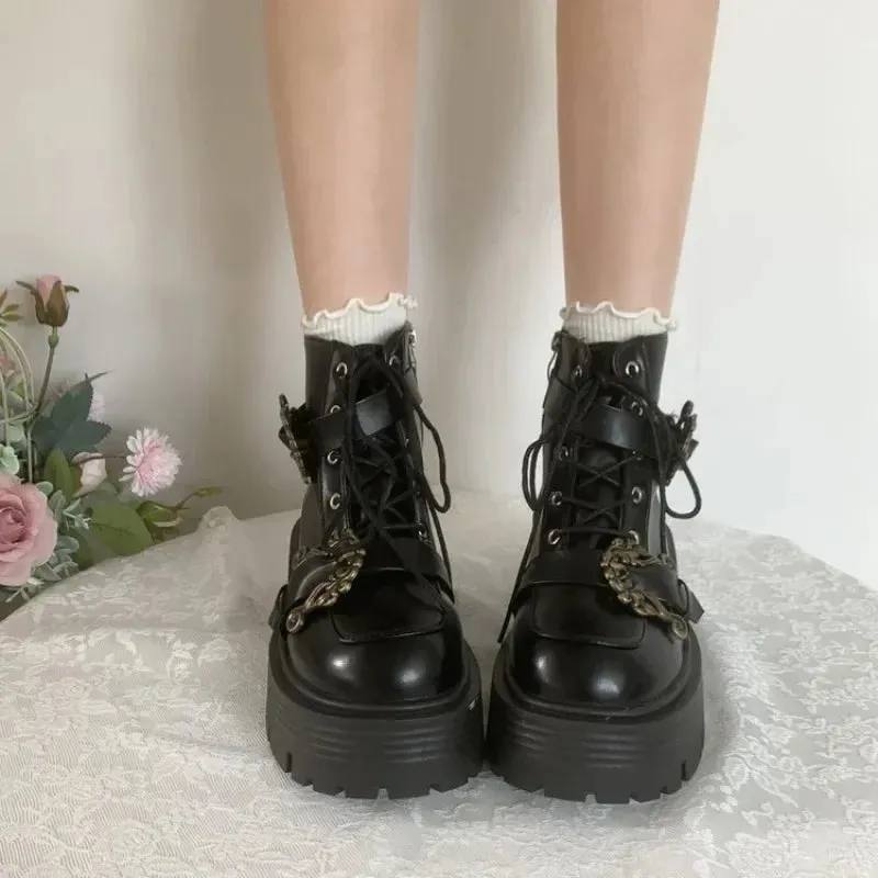 binfenxie  -  35-40 Fashion New Women's Biker Boots Patent Leather Breathable Zipper Lolita Platform Boots  Winter New Retro Gothics Boots
