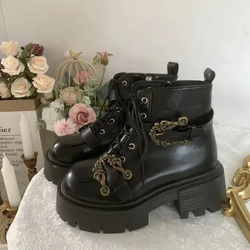 binfenxie  -  35-40 Fashion New Women's Biker Boots Patent Leather Breathable Zipper Lolita Platform Boots  Winter New Retro Gothics Boots