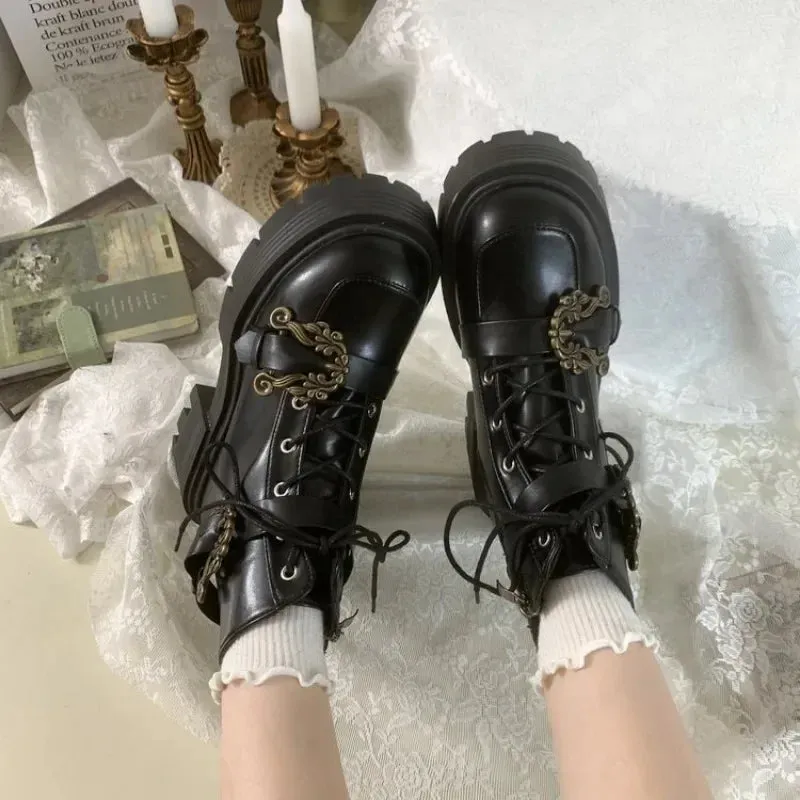 binfenxie  -  35-40 Fashion New Women's Biker Boots Patent Leather Breathable Zipper Lolita Platform Boots  Winter New Retro Gothics Boots