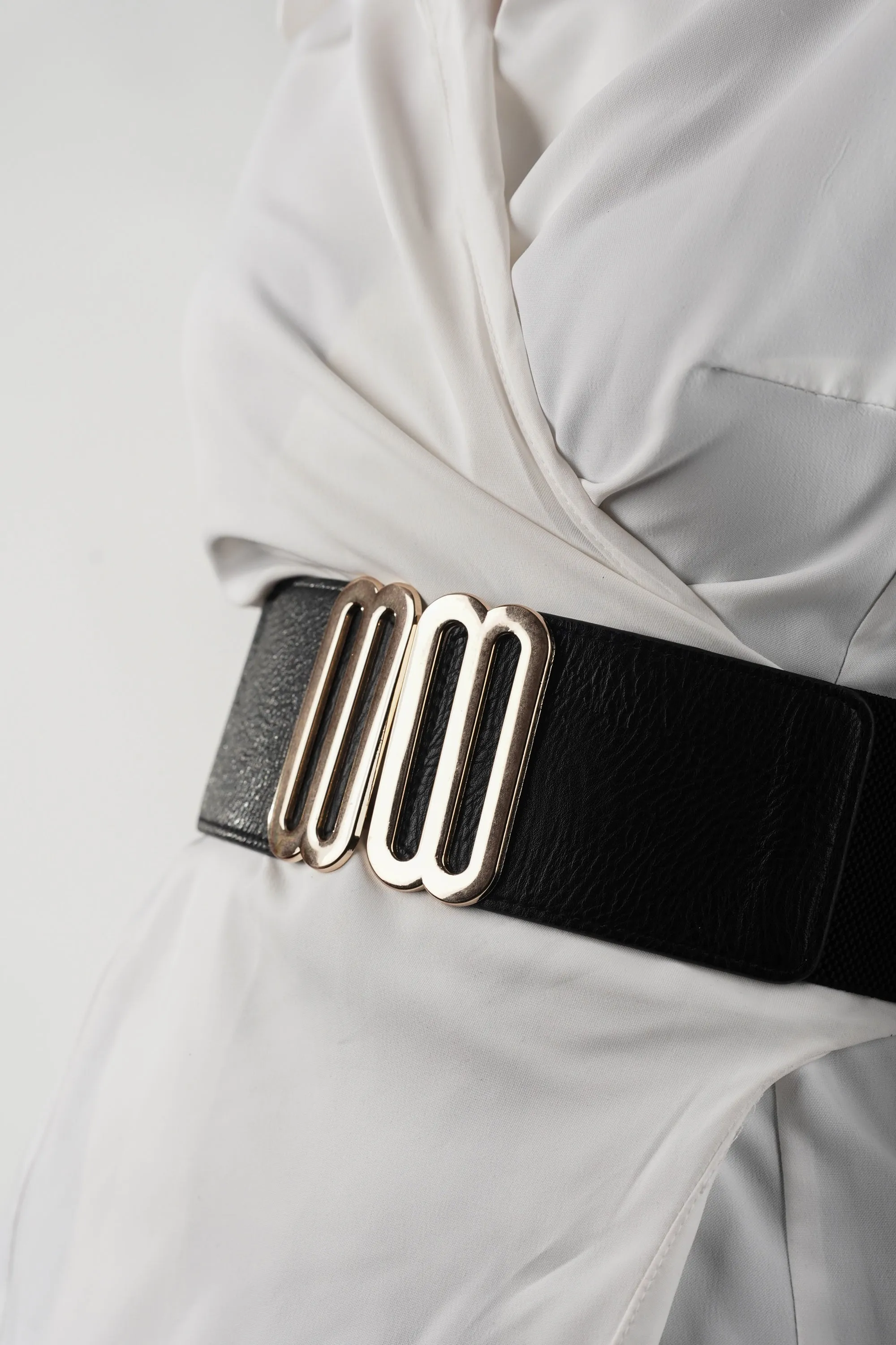 Black Elastic Belt With Metallic Buckle