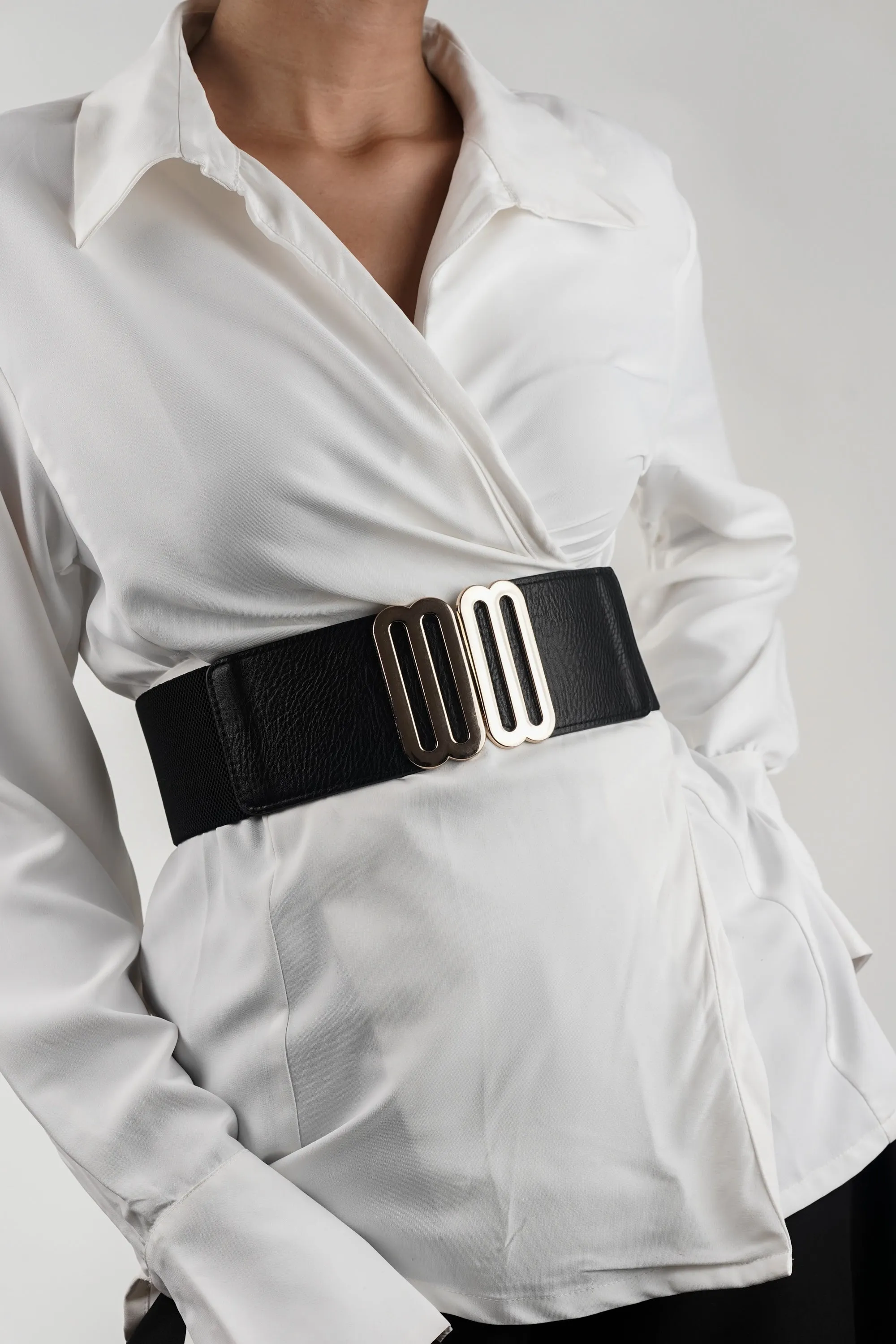Black Elastic Belt With Metallic Buckle