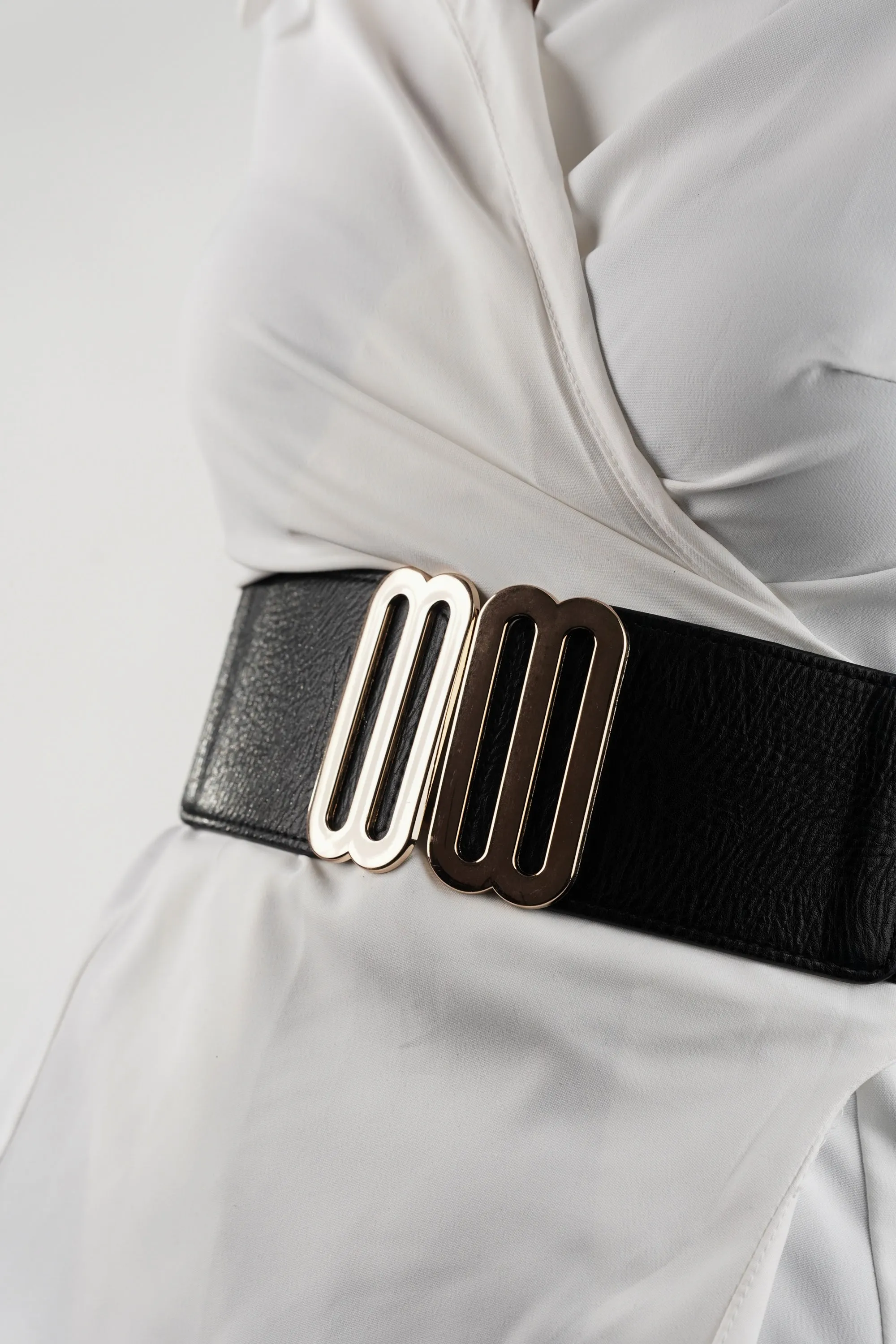 Black Elastic Belt With Metallic Buckle