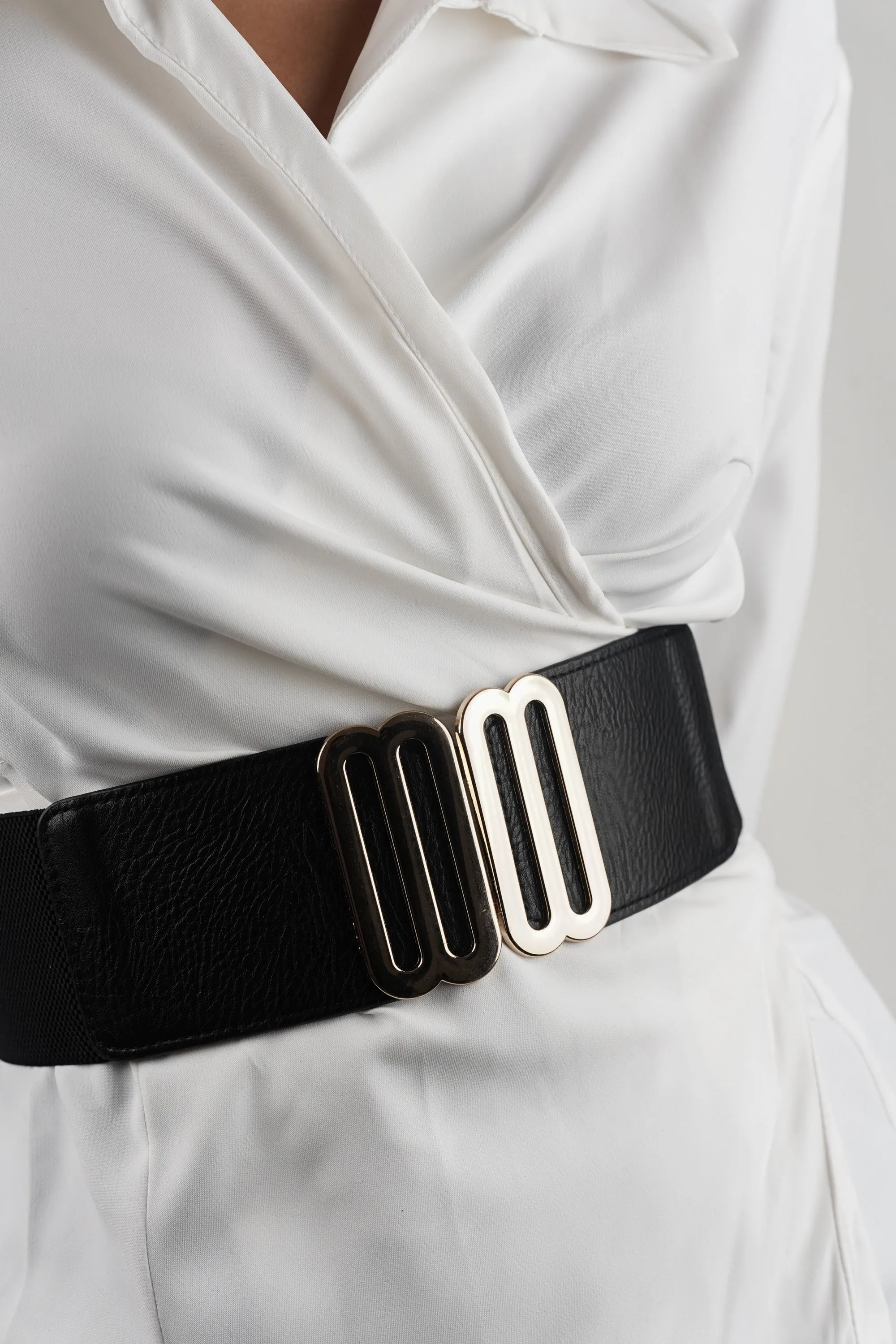 Black Elastic Belt With Metallic Buckle