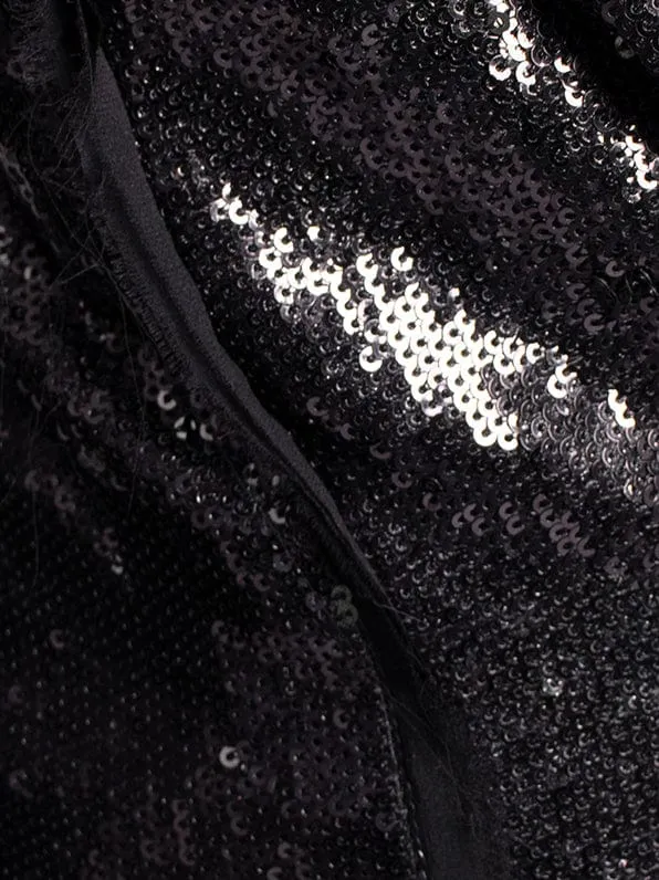 Black Sequin Blazer Jacket With Vertical Silk Details