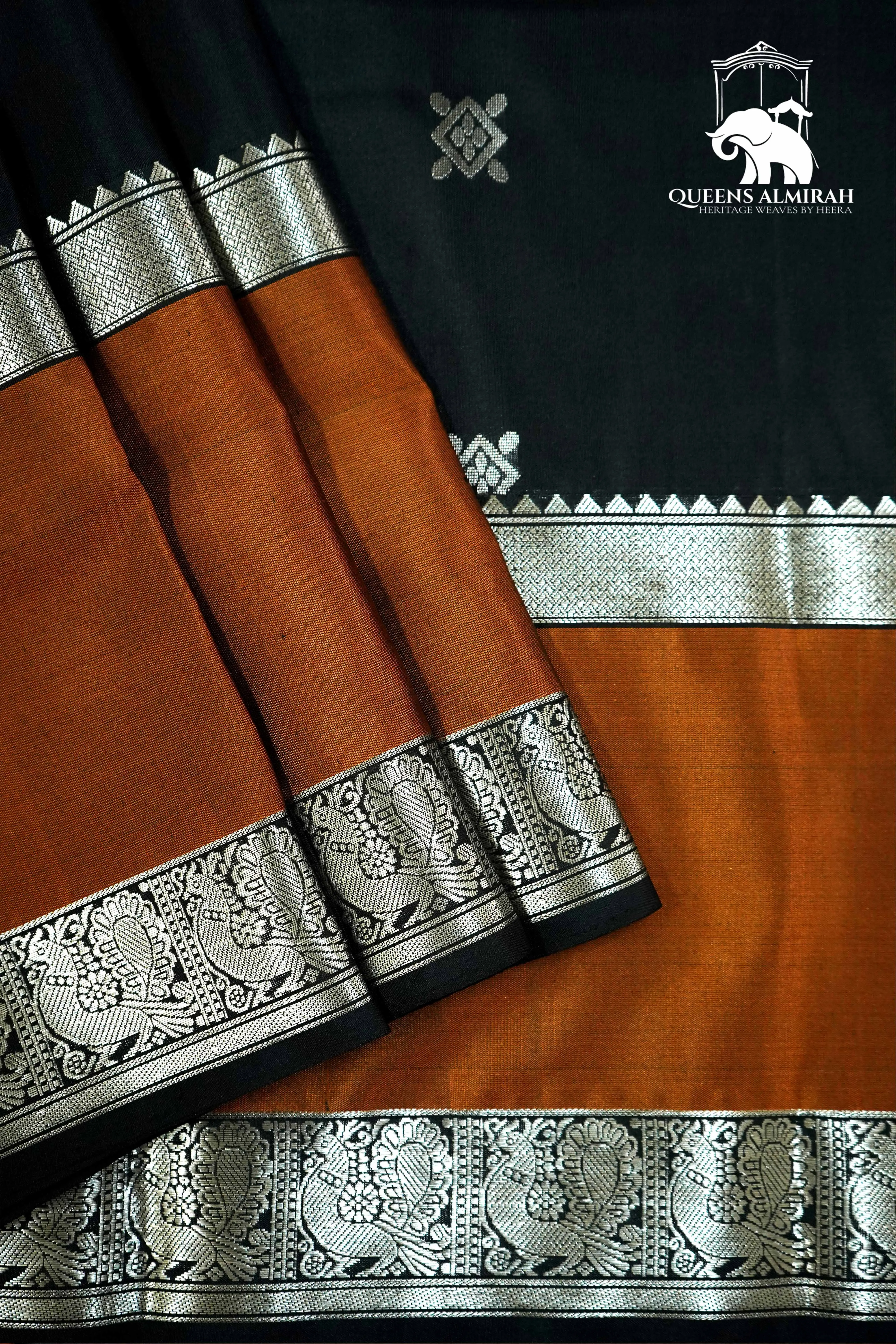 BLACK WITH ESPRESSO BROWN SOFT SILK SAREE