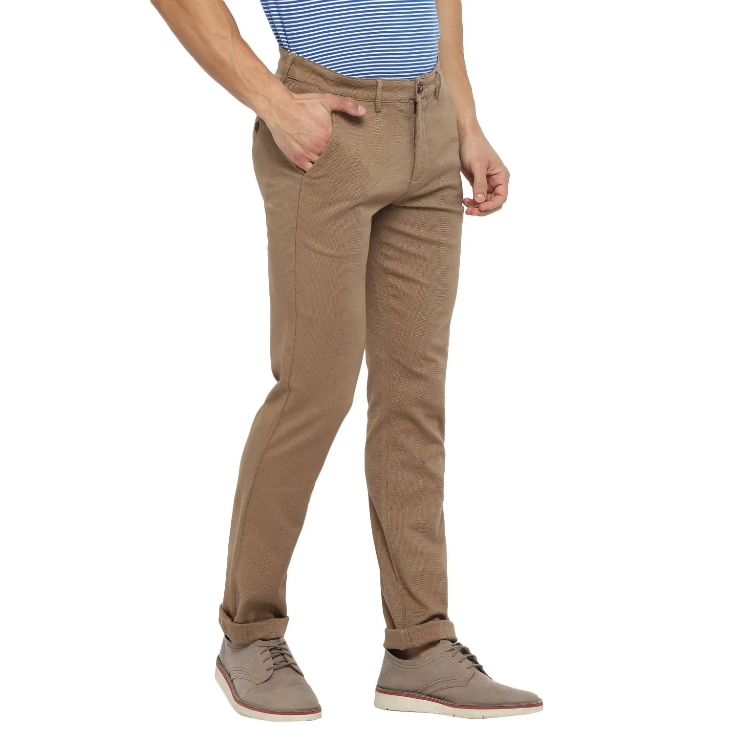 Brown Ultra Slim Fit Self Design Trouser