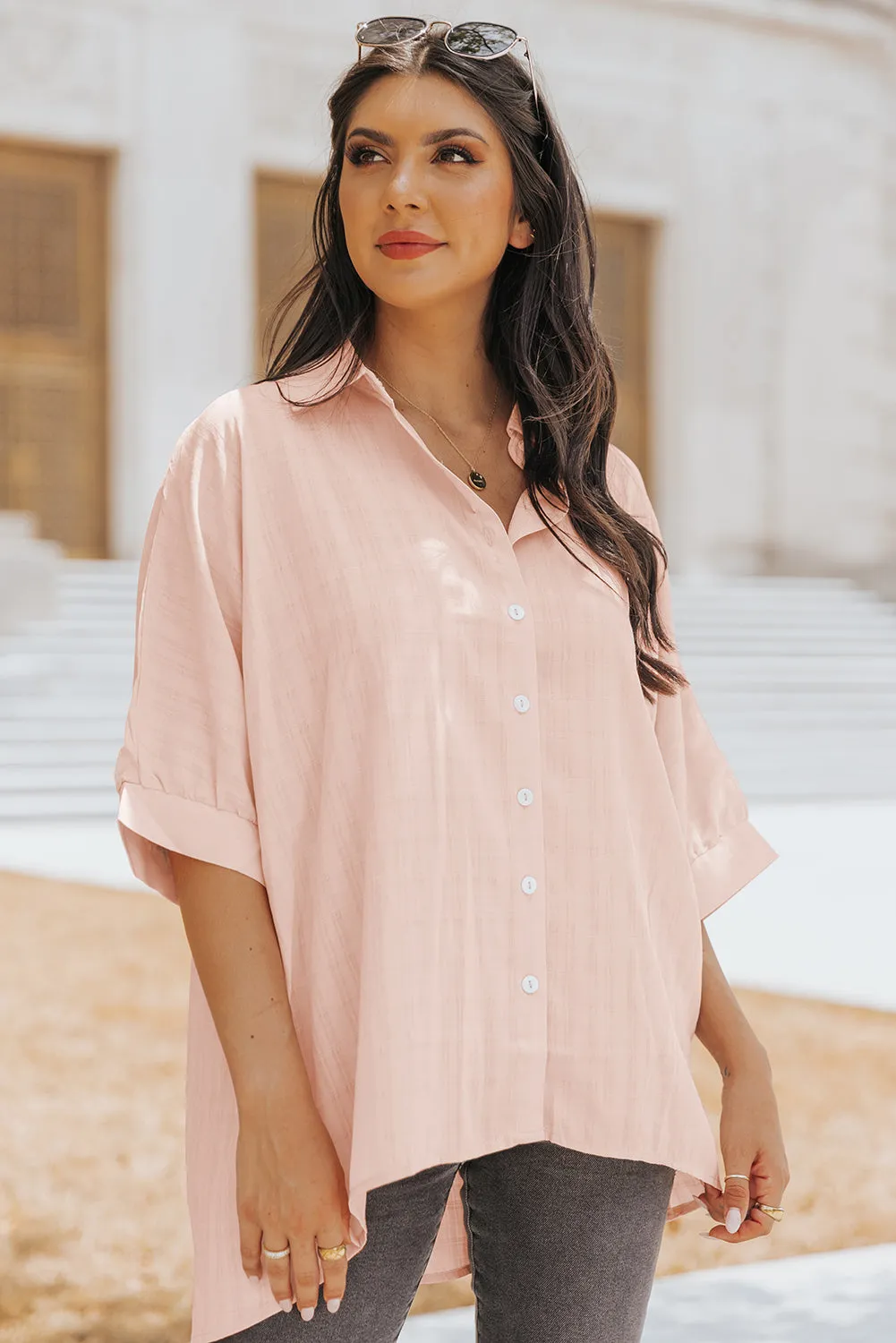 Button Front Dolman Shirt | Pink