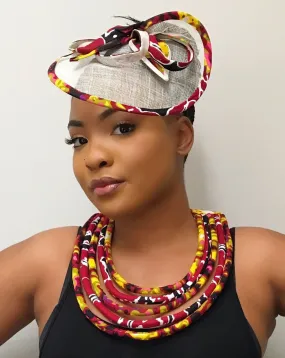 Carmela African Print Fascinator Hair Clip Hat - Yellow / Red
