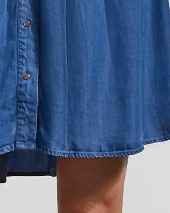 Chambray Roll-Sleeve Shirt Dress in Blue | Blue