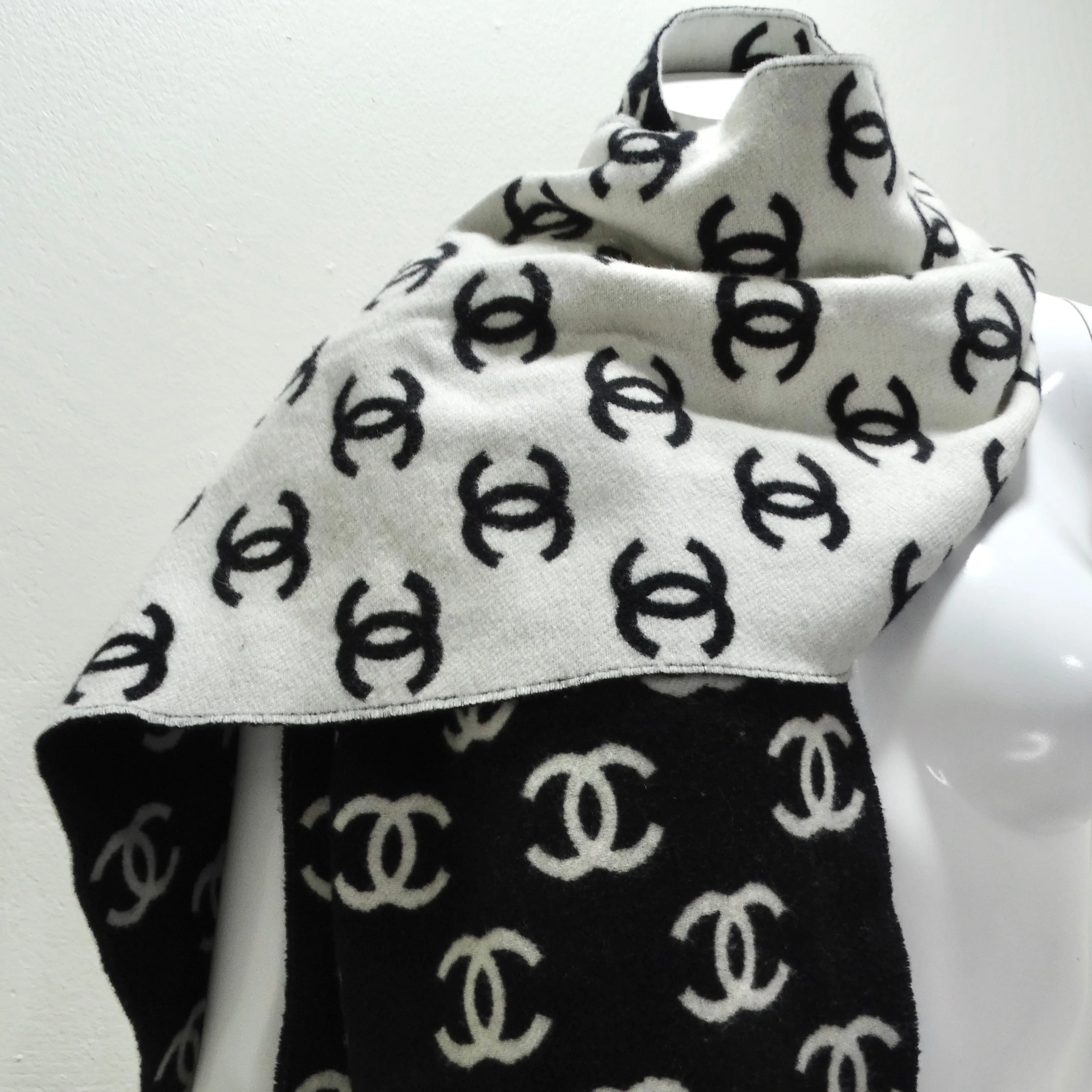 Chanel Cashmere Wool CC Two Tone Scarf
