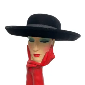 CHANEL Runway Sample Vintage Black Iconic Velvet Wide Brim Boater Hat