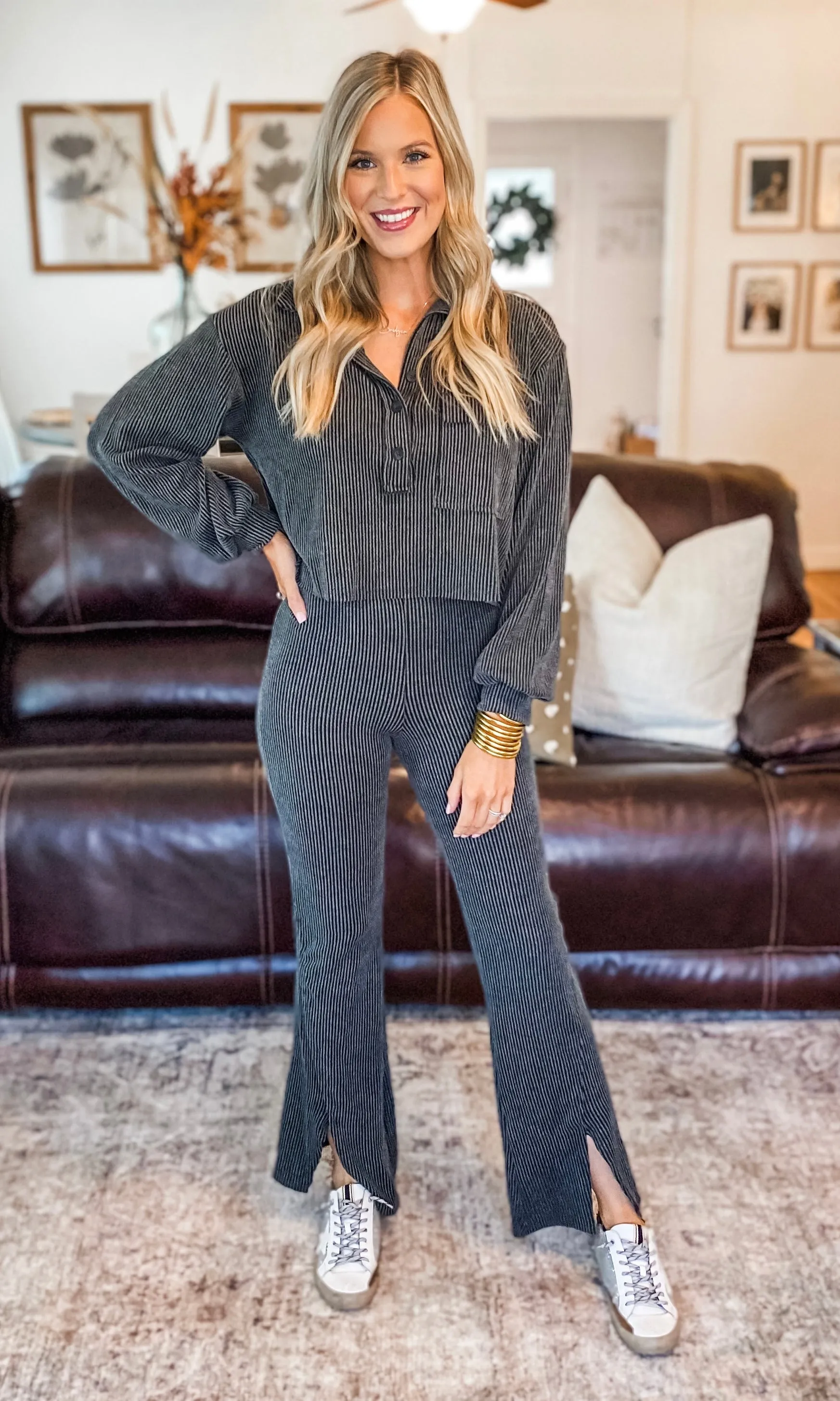 Charcoal Ribbed Pants
