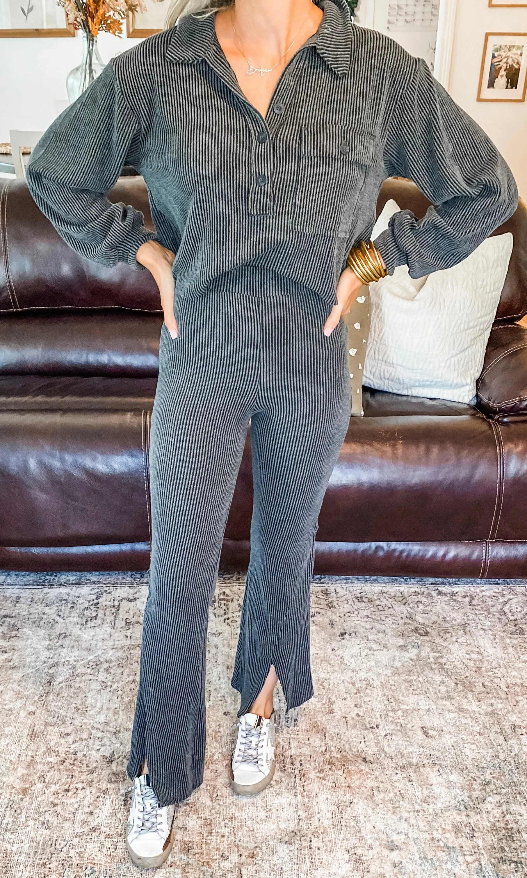 Charcoal Ribbed Pants