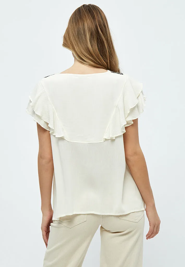 Christa Short Sleeve Embroidery Blouse - White Peony