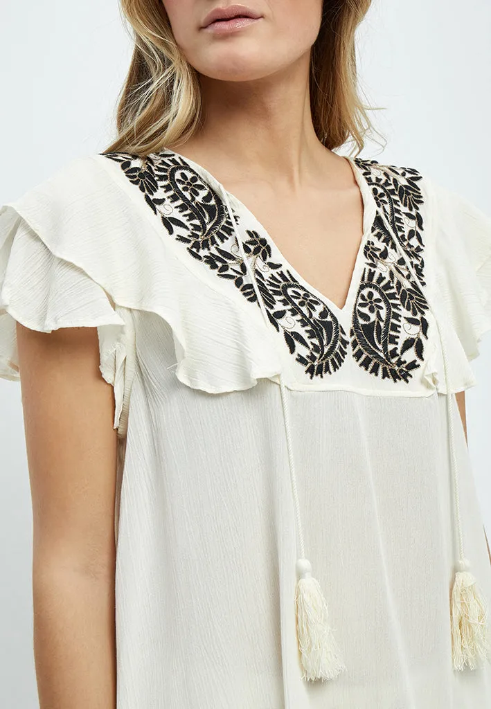 Christa Short Sleeve Embroidery Blouse - White Peony