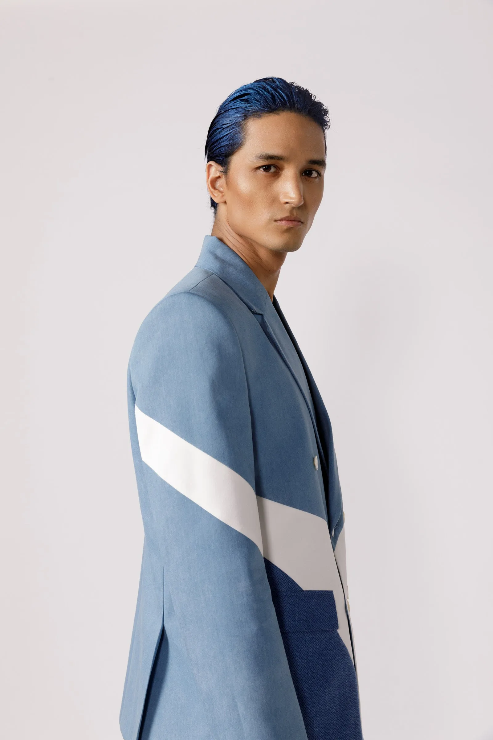 Denim panelled duo tone blazer