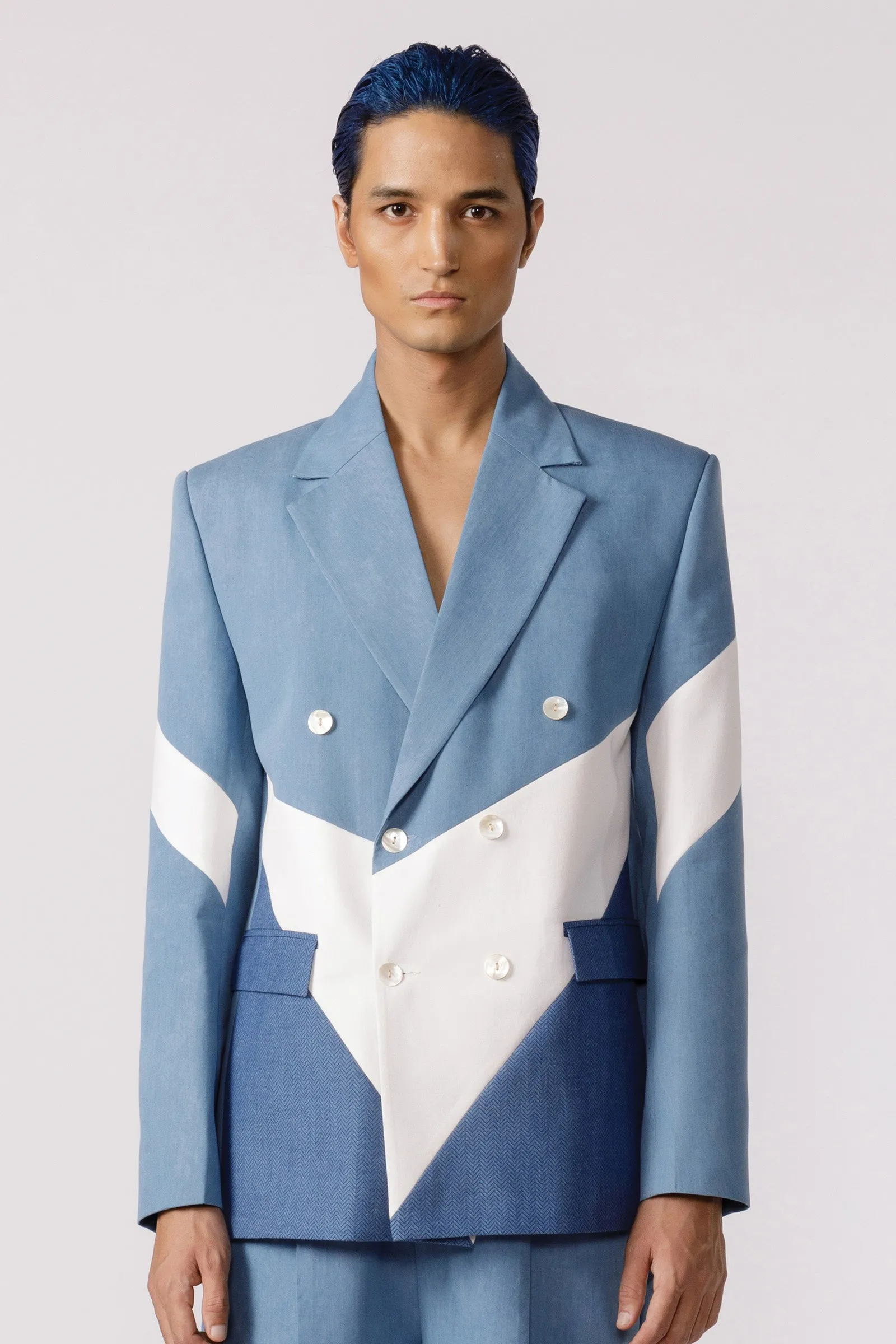 Denim panelled duo tone blazer