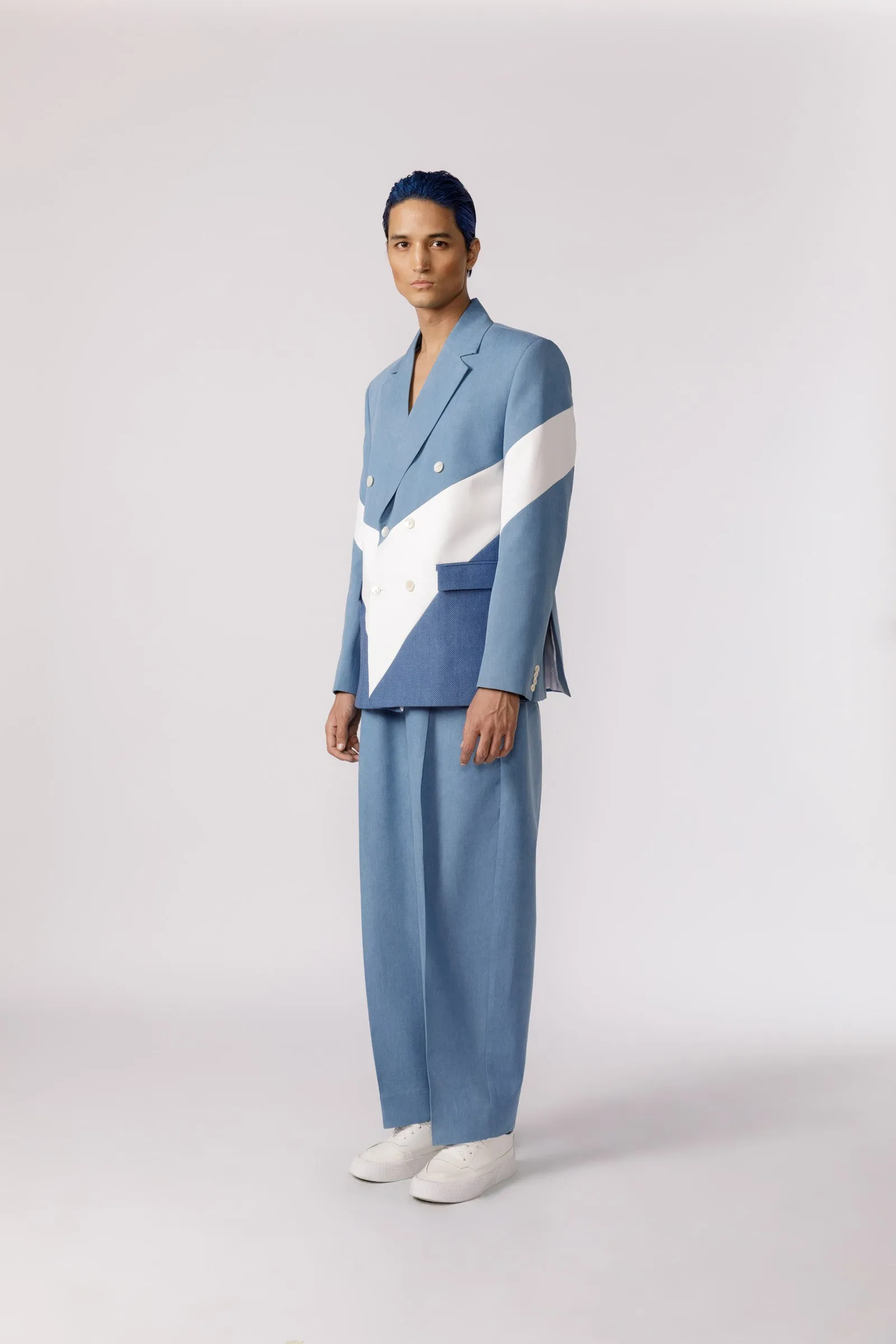Denim panelled duo tone blazer
