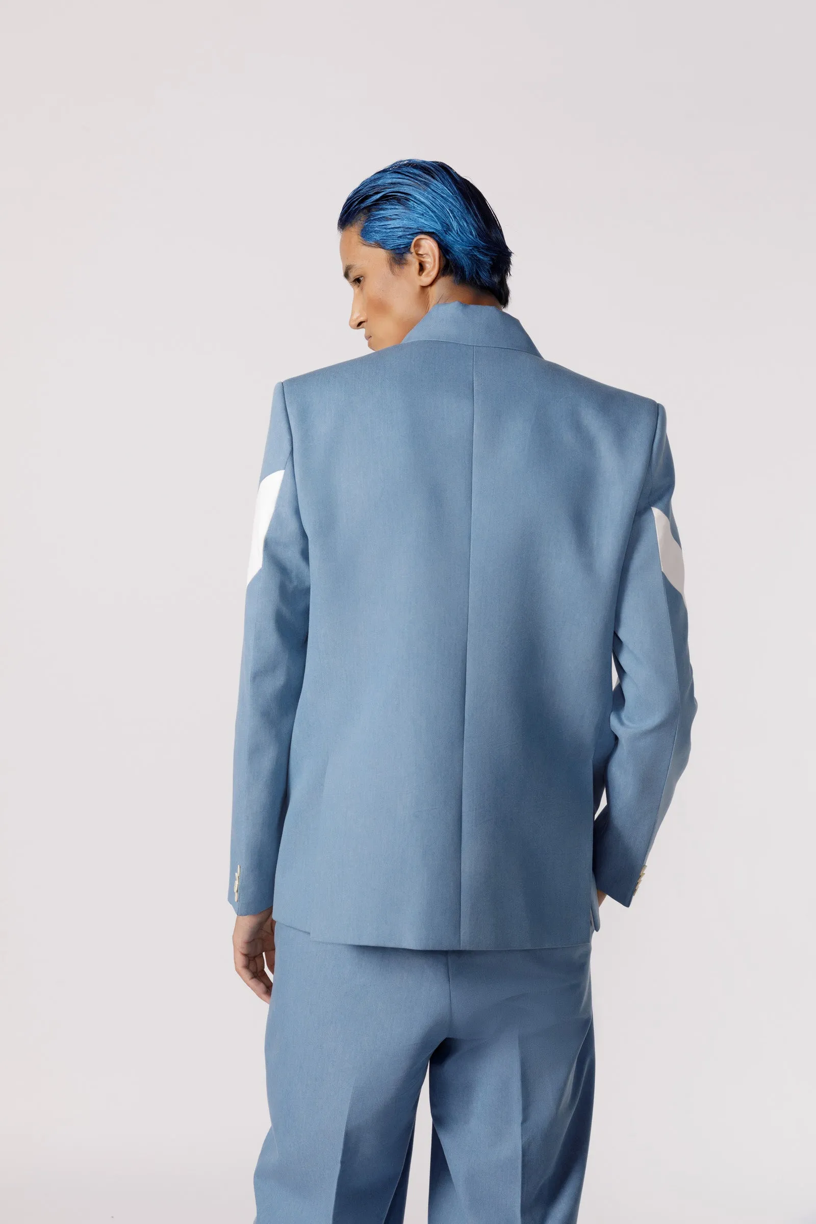Denim panelled duo tone blazer