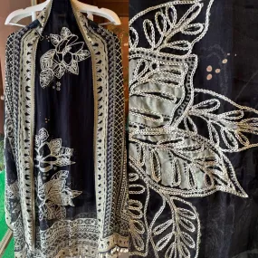 Digital printed Soft and flowy Organza Shirt with designer thread embroidered concept with thread Kadhai and Swarovski highlights