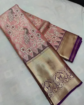Effulgent Peach Soft Silk Saree With Enticing Blouse Piece