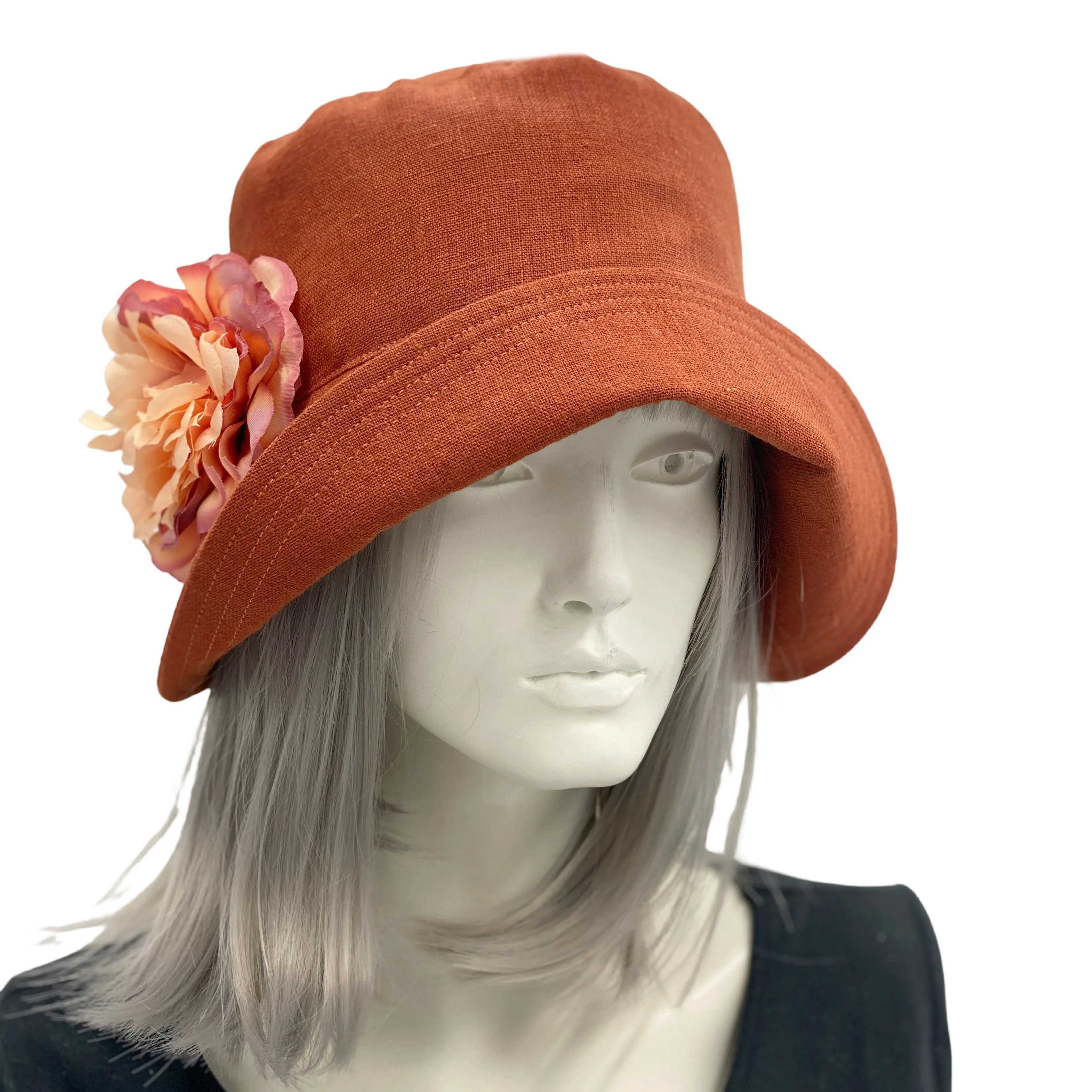 Elegant Women's Cloche Hat in Cinnamon Linen | The Eleanor