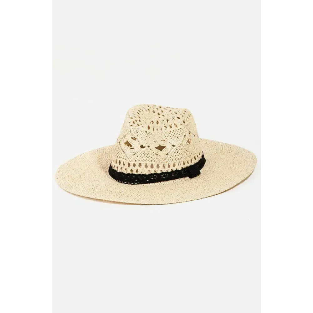 Fame Openwork Lace Detail Wide Brim Hat for Luxury Fashion Enthusiasts