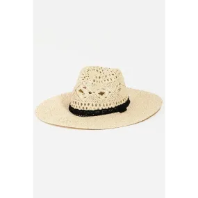 Fame Openwork Lace Detail Wide Brim Hat for Luxury Fashion Enthusiasts
