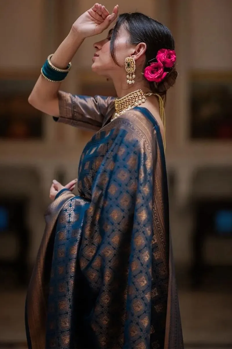Fantabulous Blue Soft Silk Saree With Exemplary Blouse Piece