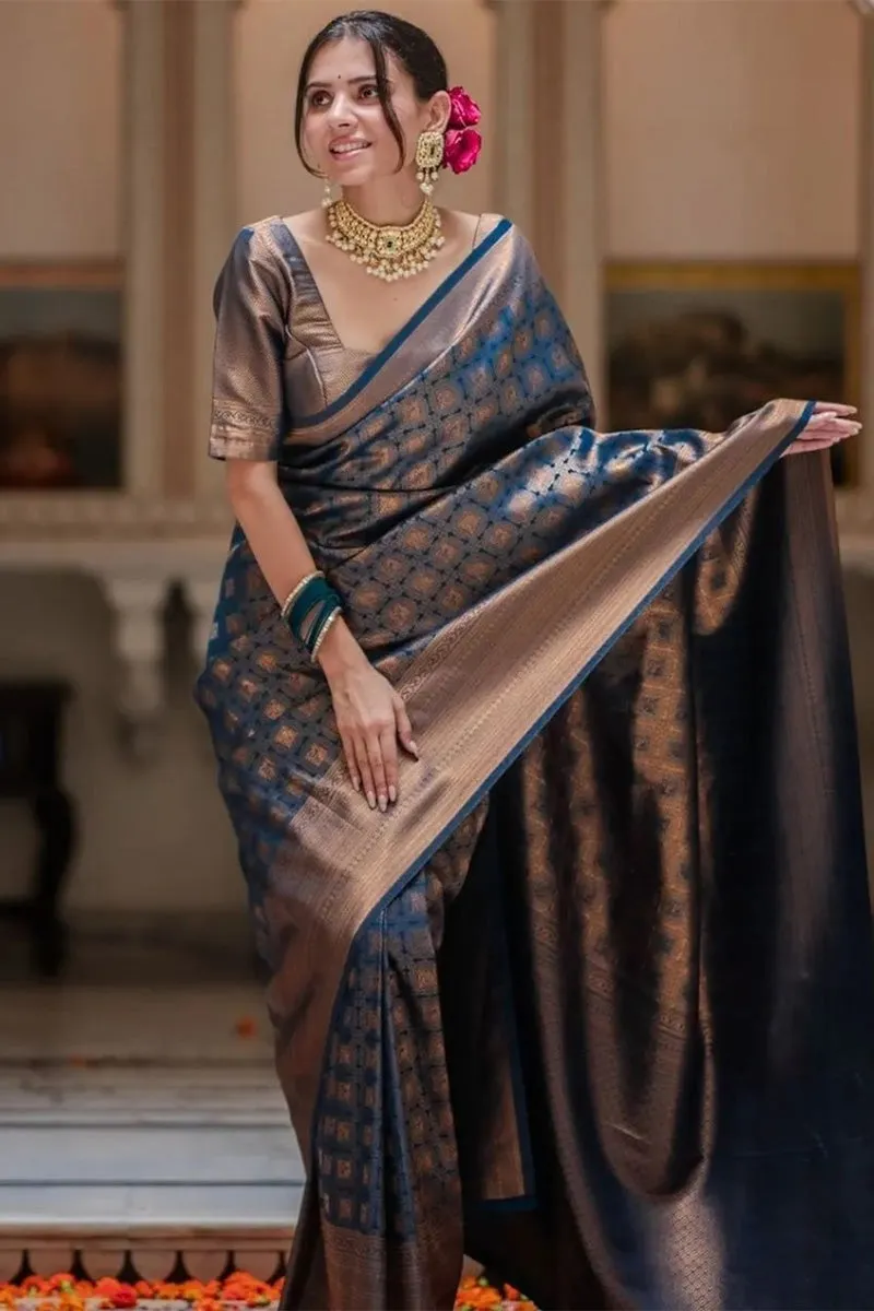 Fantabulous Blue Soft Silk Saree With Exemplary Blouse Piece