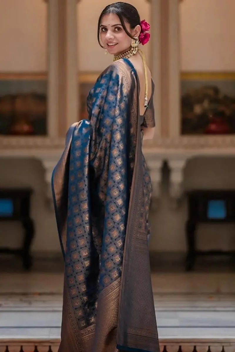 Fantabulous Blue Soft Silk Saree With Exemplary Blouse Piece