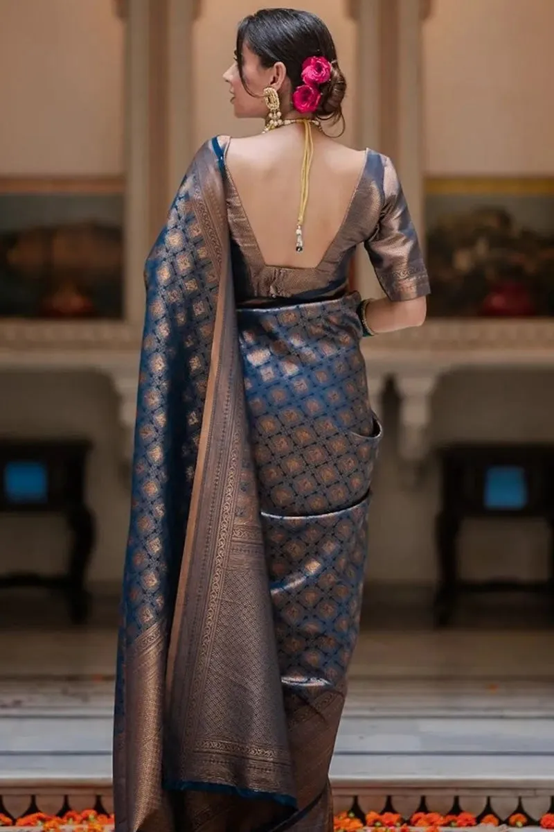 Fantabulous Blue Soft Silk Saree With Exemplary Blouse Piece