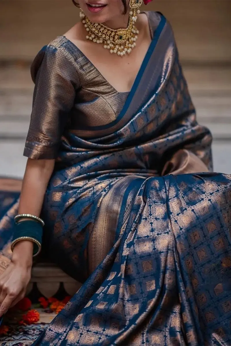 Fantabulous Blue Soft Silk Saree With Exemplary Blouse Piece