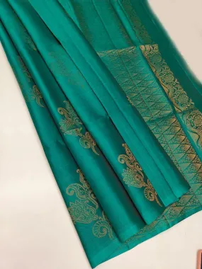 Ideal Firozi Soft Silk Saree With Exemplary Blouse Piece