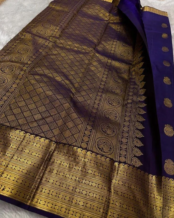 Jubilant Navy Blue Soft Silk Saree With Imaginative Blouse Piece