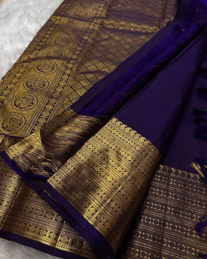 Jubilant Navy Blue Soft Silk Saree With Imaginative Blouse Piece
