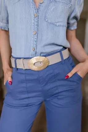 Katie Hammered Oval Buckle Belt Taupe