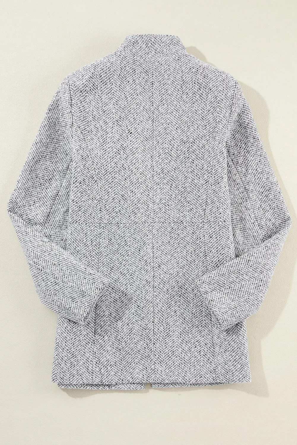 Light Grey Lapel Collar Long Jacket with Pockete Blazer