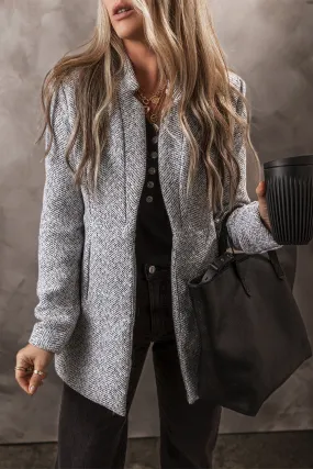 Light Grey Lapel Collar Long Jacket with Pockete Blazer