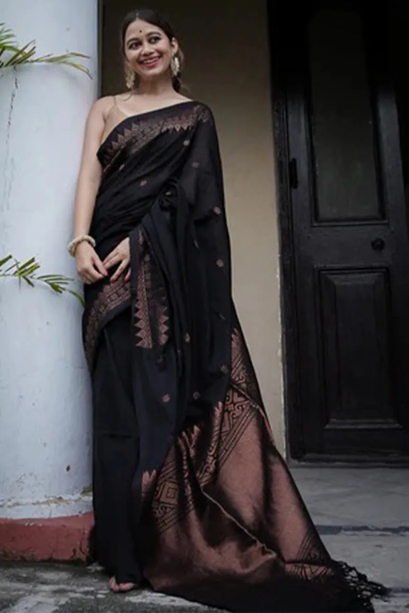 Majesty Black Soft Silk Saree With Fancifull Blouse Piece