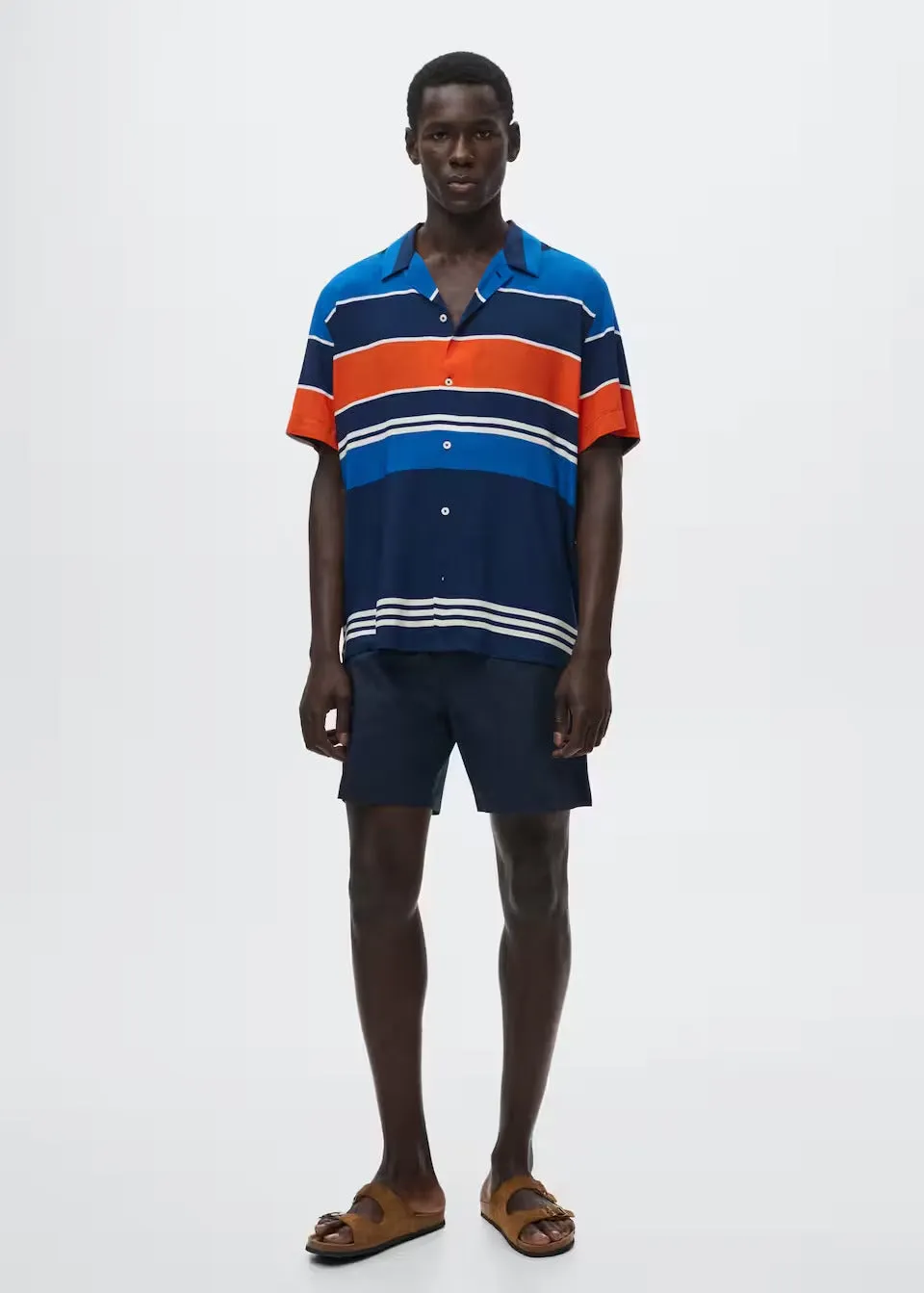 Mango Dark Navy Striped Flowy Mens Shirt
