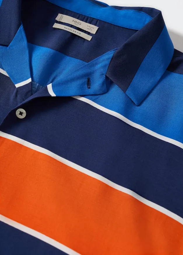Mango Dark Navy Striped Flowy Mens Shirt