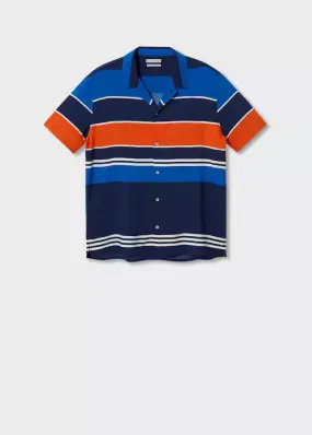 Mango Dark Navy Striped Flowy Mens Shirt