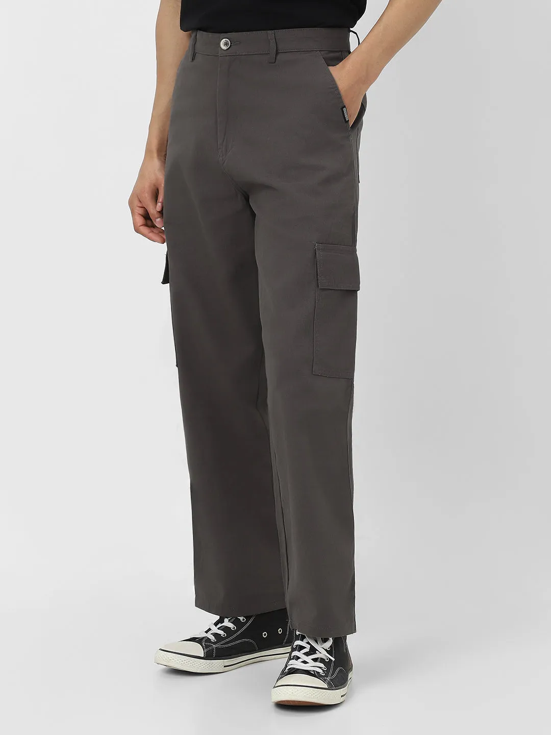 Men's Brown Loose Baggy Fit Solid Cargo Chino Pant with 6 Pockets Non-Stretchable