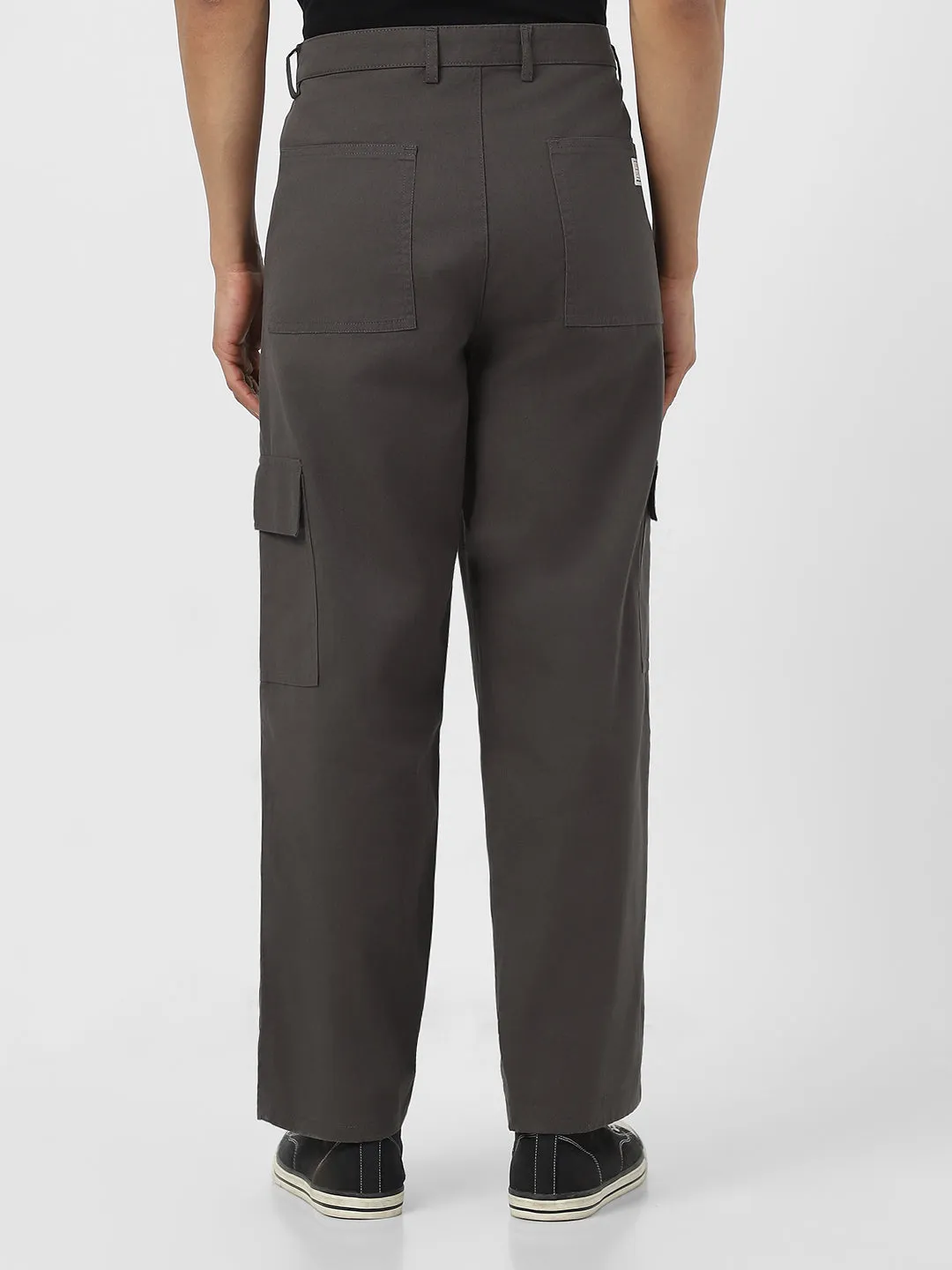 Men's Brown Loose Baggy Fit Solid Cargo Chino Pant with 6 Pockets Non-Stretchable