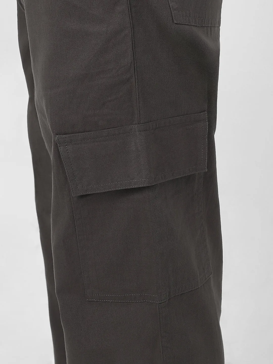Men's Brown Loose Baggy Fit Solid Cargo Chino Pant with 6 Pockets Non-Stretchable