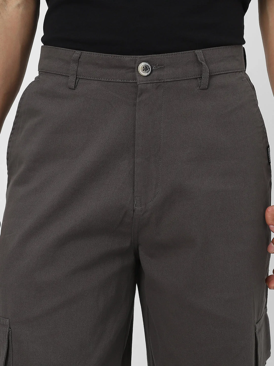Men's Brown Loose Baggy Fit Solid Cargo Chino Pant with 6 Pockets Non-Stretchable