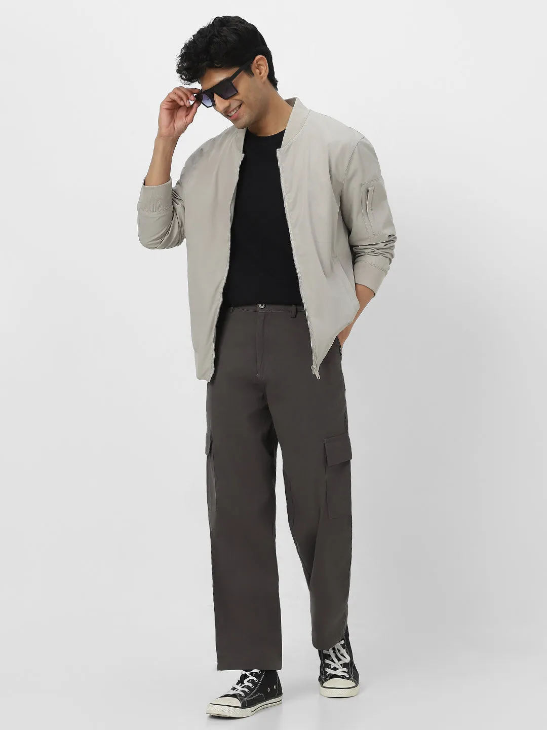 Men's Brown Loose Baggy Fit Solid Cargo Chino Pant with 6 Pockets Non-Stretchable